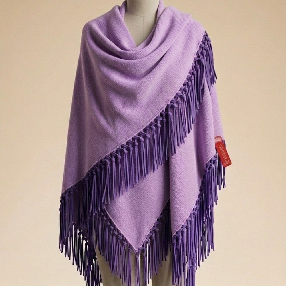 NW security tag Pinotti Italy Wool & Cashmere Luxury Fringe Shawl Lilac Contrast